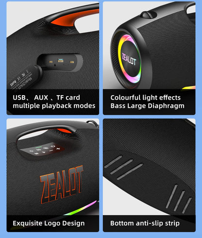 ZEALOT S89 Wireless Speaker 250W Portable Outdoor with RGB Color Lights Long 48000mAh Battery up to 8 Hours Playtime