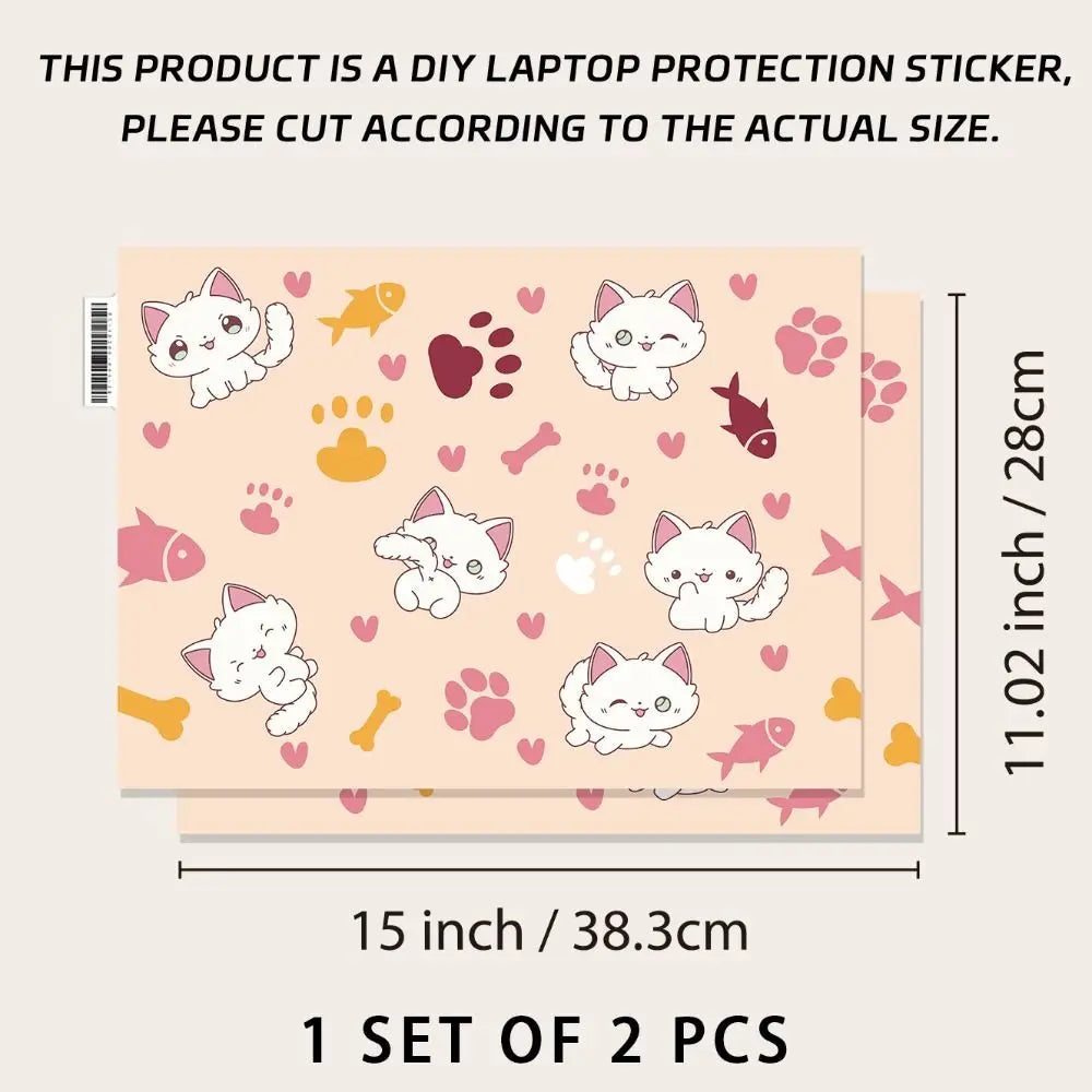 DIY 15inch Laptop Stickers Skins Cute Cat A+C Side Notebook Computer Cover Skin for Macbook /HP / Dell / Lenovo / Acer / ASUS