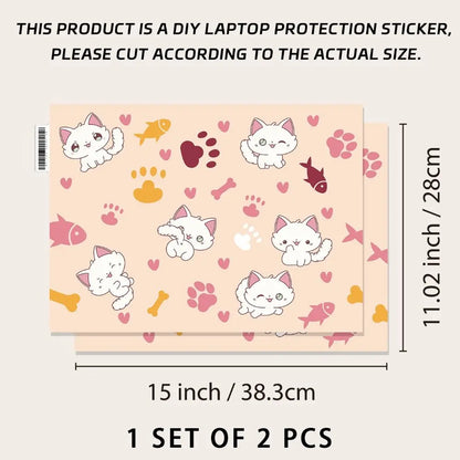 DIY 15inch Laptop Stickers Skins Cute Cat A+C Side Notebook Computer Cover Skin for Macbook /HP / Dell / Lenovo / Acer / ASUS