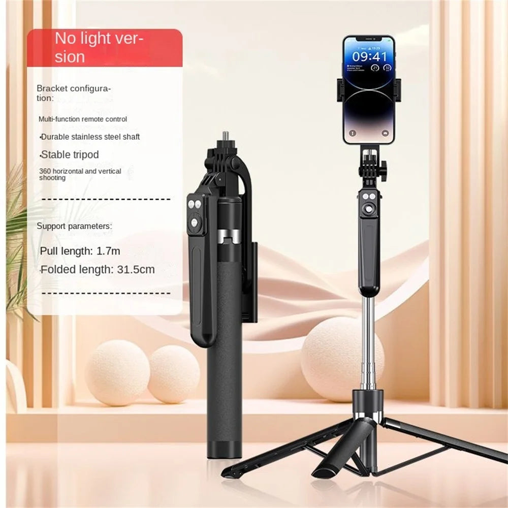 Roreta New 1.7M 360° Rotation Tripod for Smartphone Camera, Phone Holder with Bluetooth Shutter, Wireless Selfie Stick Brackets