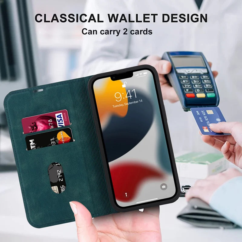 For Magsafe Wallet Leather Flip Case For iPhone 12 13 14 15 16 Pro Max mini Magnetic Wireless Charging Book Folio Cover