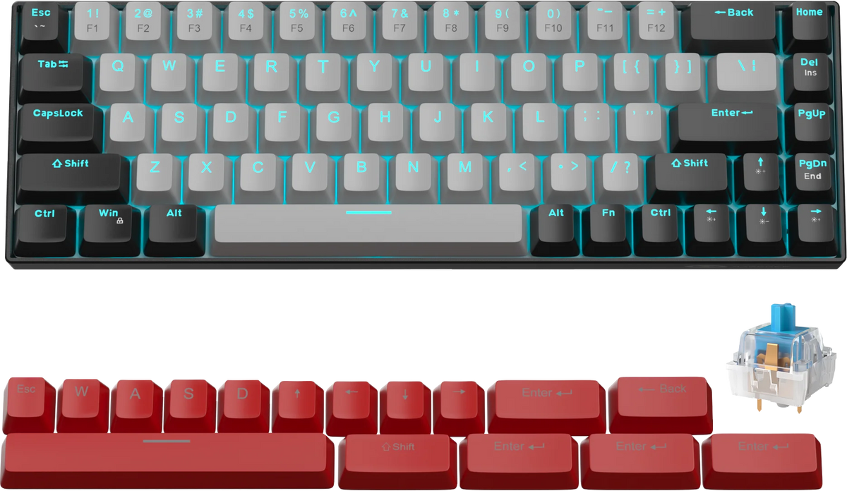 FocusOnPC MK-BOX Portable 60% Mechanical Gaming Keyboard, 68 Keys Compact Wired Keyboard with LED Backlight for Gaming & Office, Compatible with PC, Laptop & Mac, Free Random Mouse Pad Included