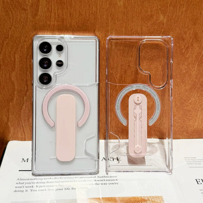 Luxury Card Holder Clear For Magsafe Magnetic Phone Case For Samsung S26 S25 S24 Plus Ultra Bracket Full Bumper Shockproof Cover