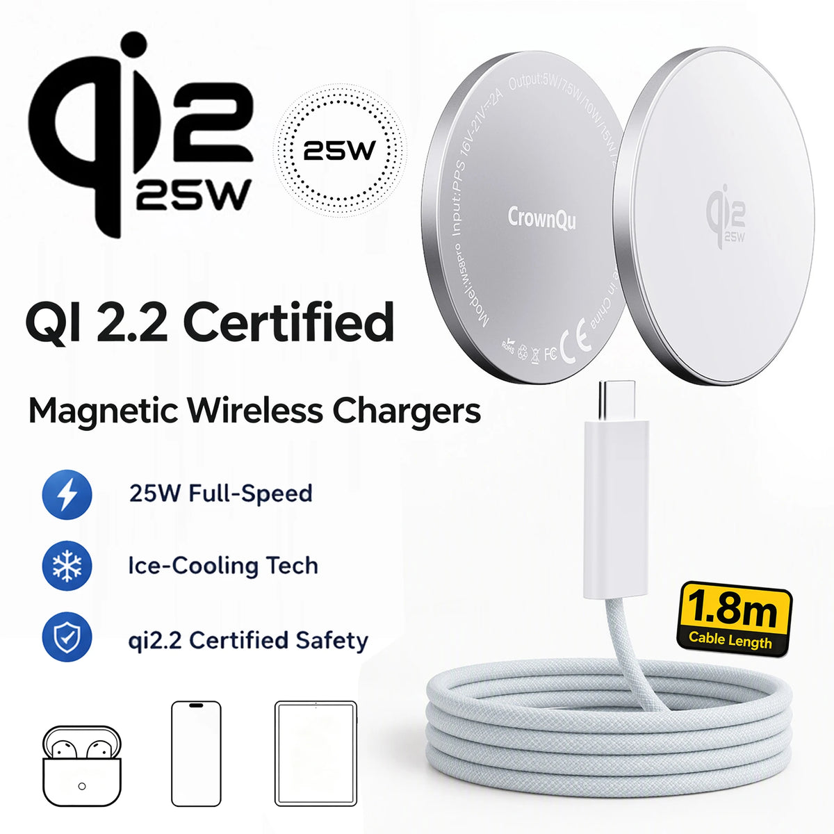 Qi2.2 Magnetic Charger 25W Magnetic Induction Fast Charging For Macsafe IPhone18 17 16 15 14 12ProMax‌ 5W Airpods Xiaomi Samsung