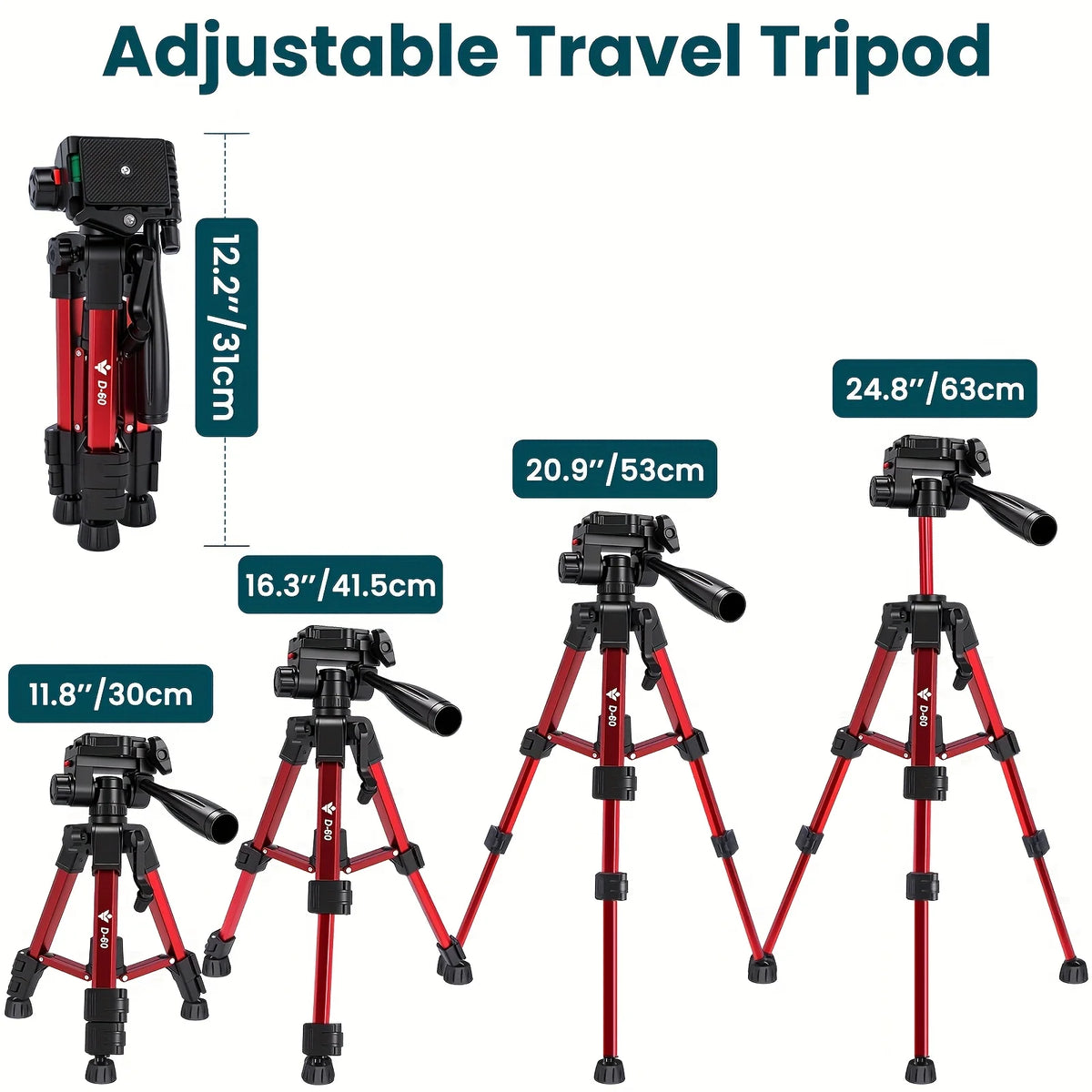 24.8 Inch Lightweight Tripod for Smartphone 360 Rotation Live Broadcast Vlogging and Micro Single Camera Photography