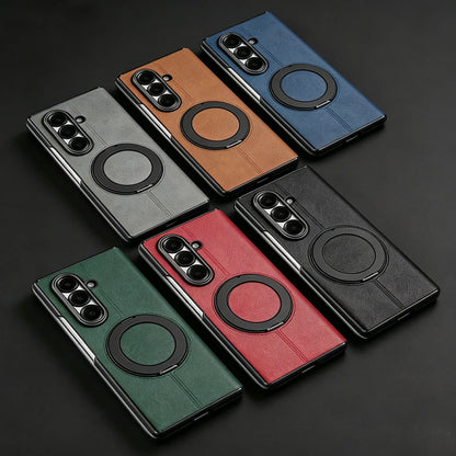 Magnetic Plain PU Leather Flip Phone Case With 360° Rotatable Ring Kickstand Holder for Samsung For Galaxy Z Fold 8 Ultra 7/6