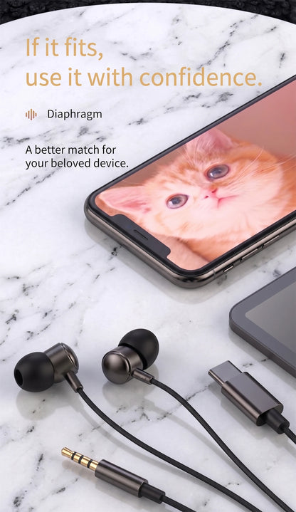 Type C Wired Headphones HiFi Stereo Surround Sound Earphones Music Headset For Samsung Galaxy S25 S24 S23 S22 S21 Xiaomi Realme