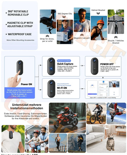 4K 1080P Mini Body Camera Helmet Handlebar Motorcycle Road Sport Cam Battery Body cam POV Vlog Sports Action Wifi H88 camera