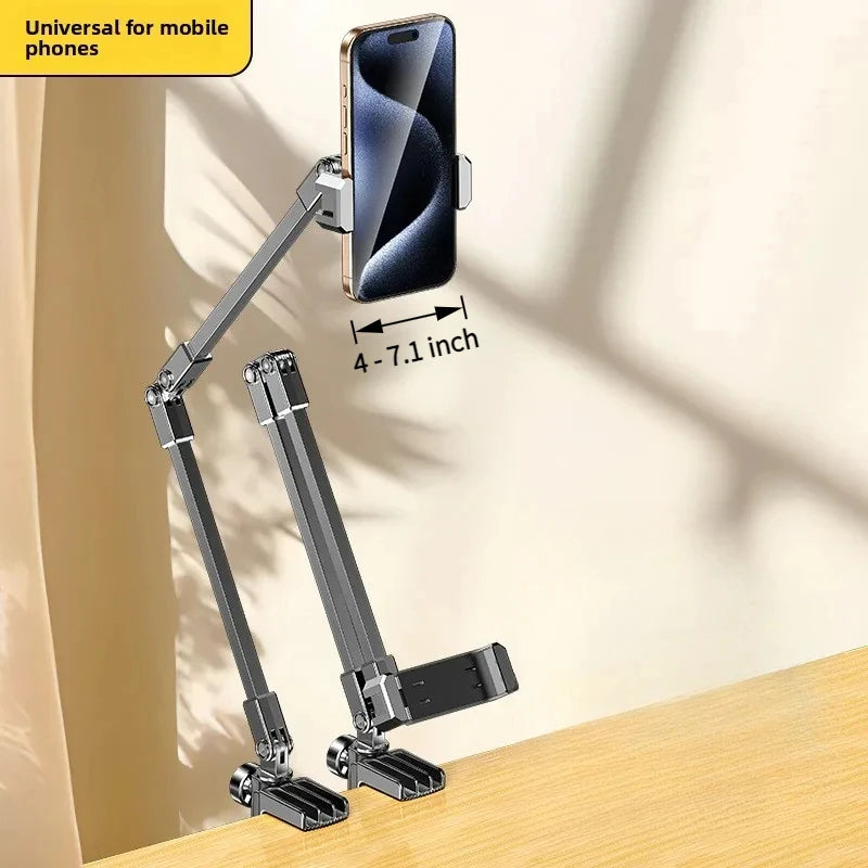 All-metal cantilever lazy overhead phone holder for desktop live streaming, bedside adjustable tablet for iPad bracket