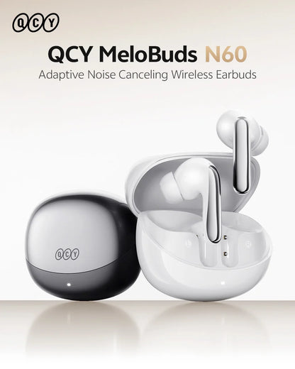 QCY MeloBuds N60 HT19 Wireless Bluetooth 6.0 Earphones 56dB Hybrid ANC LDAC Hi-Res Audio with Coaxial Dual Driver Earbuds 45Hrs