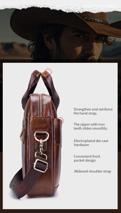 BULLCAPTAIN Briefcase Shoulder Messenger Bags Men's Genuine Leather 14-inch Laptop Bag's Men's Briefcase Office Business Handbag