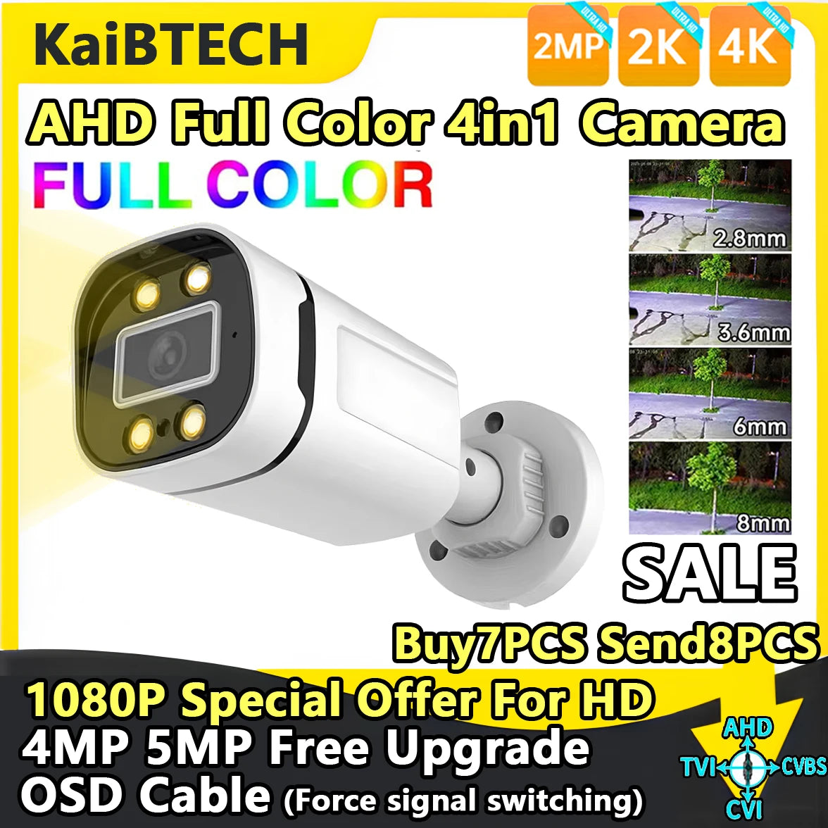 AHD Fully compatible 5MP 1080P 24H Full Color Night Vision CCTV AHD Camera Analog 4M HD Luminous Led Digital Outdoor Street IP66