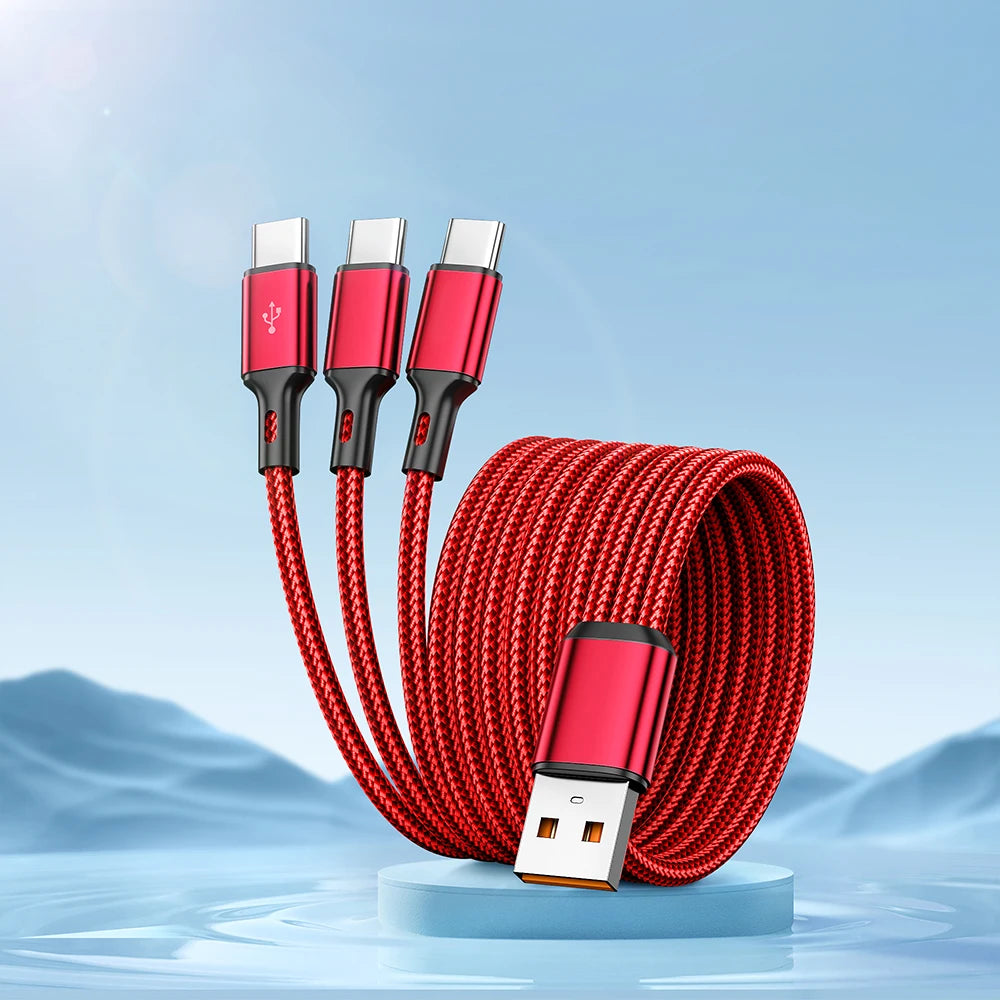 240W USB C Phone Charger Fast Charging Wall Adapters 100W 6A 3 In 1 USB-A to 3 ×Type-C Data Cables For iPhone 15 Samsung Xiaomi