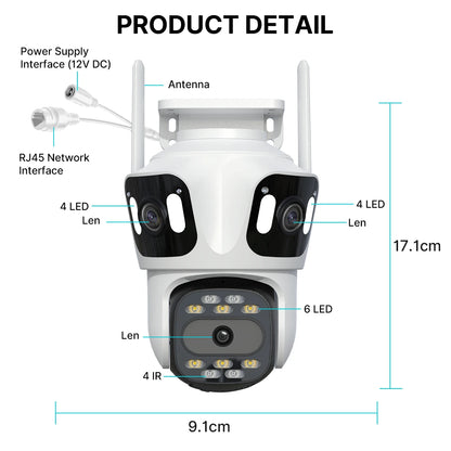 Three Lens PTZ IP Camera Outdoor HD Three Screen WiFi Security Camera Auto Tracking Dual Len Wirelss CCTV Camera iCsee