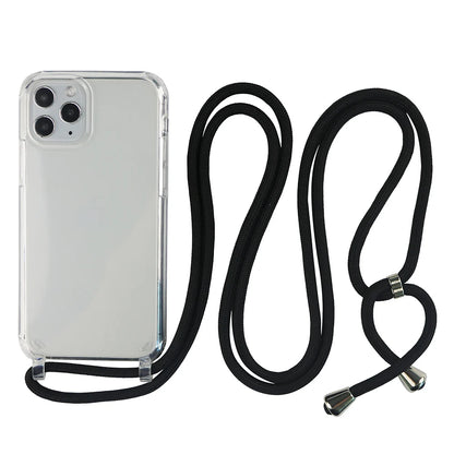 Crossbody Necklace Cord Lanyard Transparent Phone Case For iPhone 16 15 13 Pro Max 12 11 7 8 Plus X XR XS Strap Hang Rope Cover