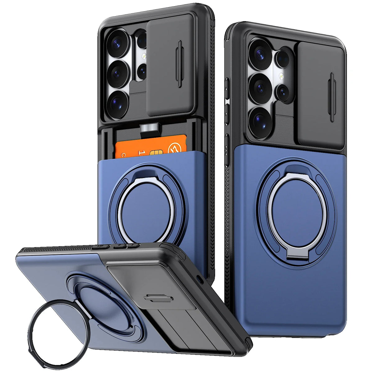 Case For Samsung Galaxy S26 S25 S24 S23 S22 Ultra Plus S25FE S24FE Funda Slide Camera Protect Ring Holder With Card Armor Cover