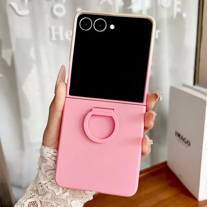 Hot Skin Feel Glass Case for Samsung Galaxy Z Flip 7 FE Fold Business Fashion Ring Hinge Protective Cover for Flip5 Flip6 Cases