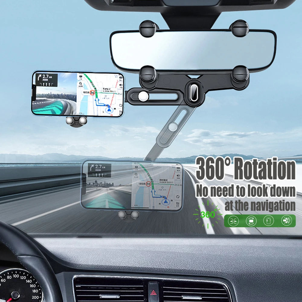 Universal Magnetic Car Mirror Mobile Phone Holder – 360° Rotation, Adjustable – For Car Navigation