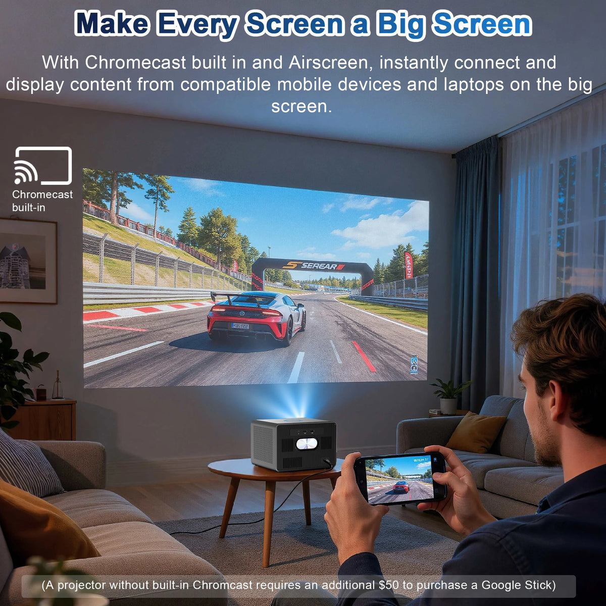 HORLAT Sealed Optical Google TV Projector 3500ANSI Bluetooth Voice Control Auto Focus WiFi 6 4K UHD Home Theater Movie Projector