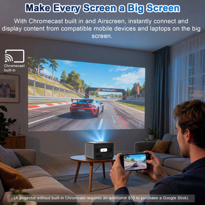 HORLAT Sealed Optical Google TV Projector 3500ANSI Bluetooth Voice Control Auto Focus WiFi 6 4K UHD Home Theater Movie Projector