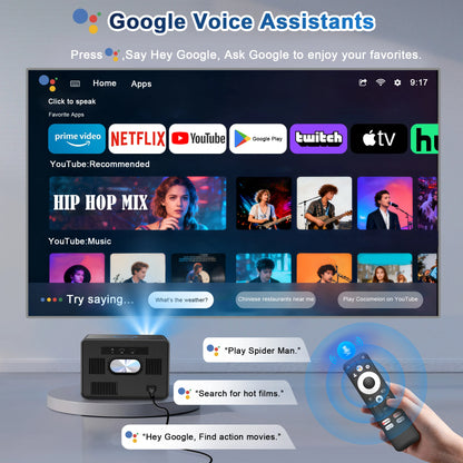 HORLAT Sealed Optical Google TV Projector 3500ANSI Bluetooth Voice Control Auto Focus WiFi 6 4K UHD Home Theater Movie Projector