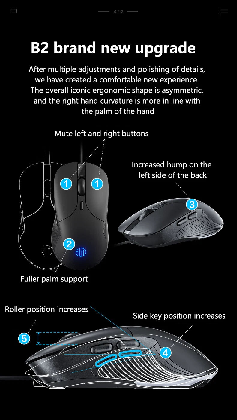 INPHIC B2 USB Wired Mouse Silent Office Gaming Mouse for PC and Laptops