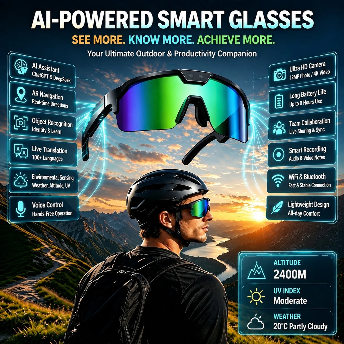 2026 New Smart Glasses Translation Travel Cycling Sports Goggles Anti Blue Light Click Take Photos Videos Smartglasses Outdoor
