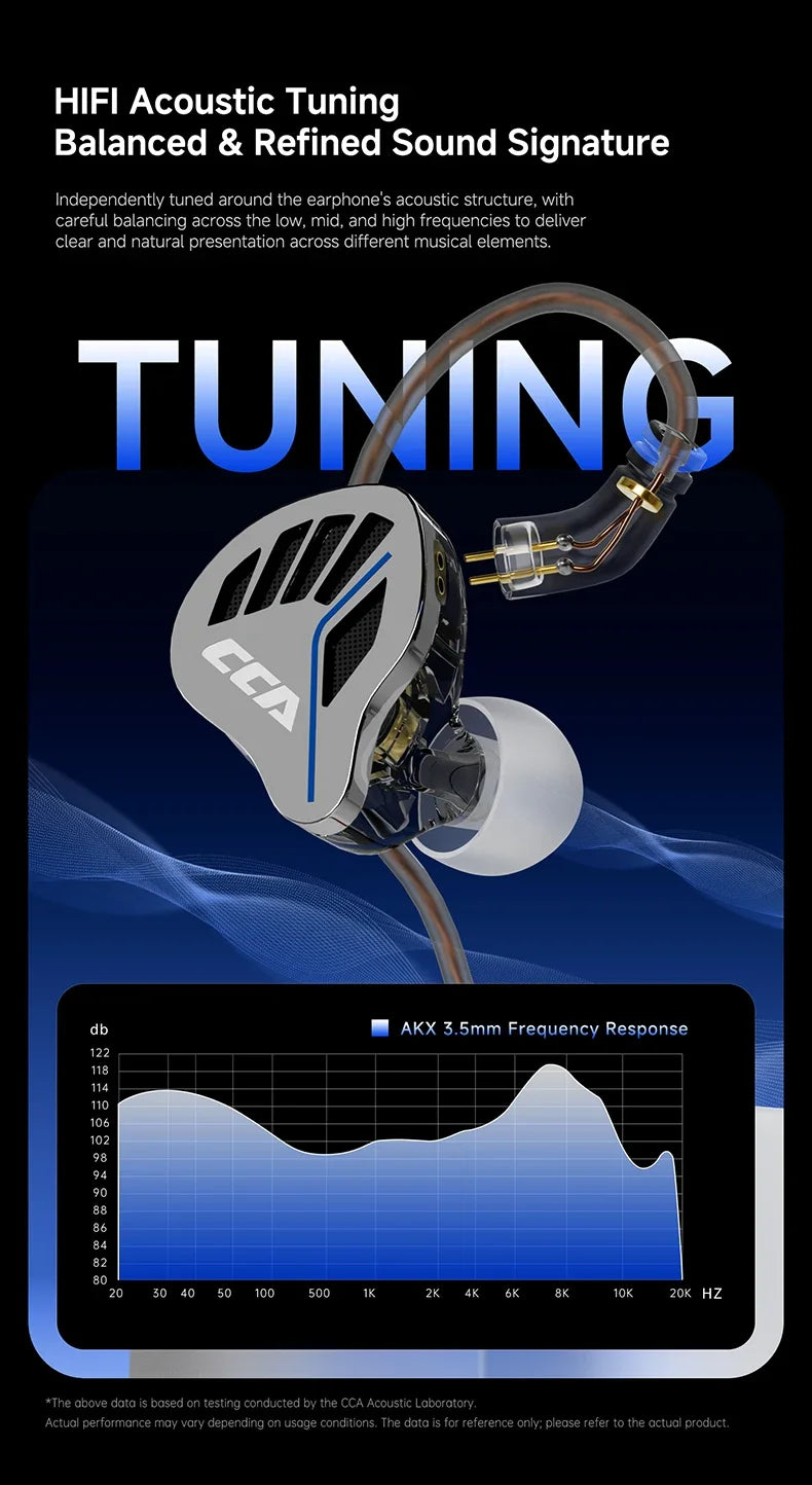 CCA-akx Wired In-Ear Headphones for Live Monitoring, High-Quality HiFi, 3.5mm Interface with Dedicated Anchoring.