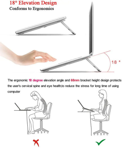 Ergonomic Aluminum Alloy Laptop Stand Foldable Adjustable Desktop Riser Cooler Bracket for 10-17 Inch MacBook Notebook PC Holder