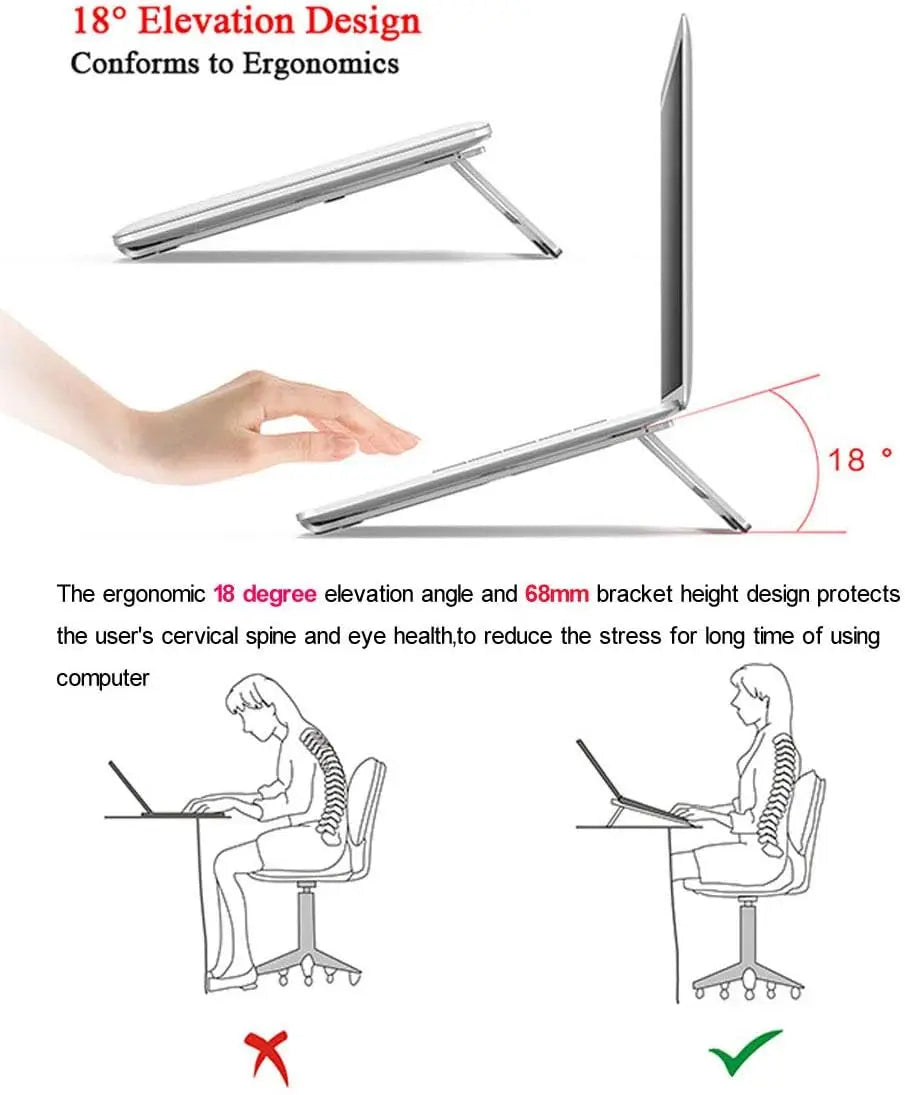 Ergonomic Aluminum Alloy Laptop Stand Foldable Adjustable Desktop Riser Cooler Bracket for 10-17 Inch MacBook Notebook PC Holder