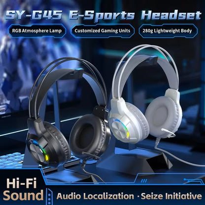 Over-Ear Gaming Headphone 7.1 Surround Sound ENC Noise Cancelling Mic RGB LED Wired Headset for PC PS4 PS5 Xbox Laptop Desktop