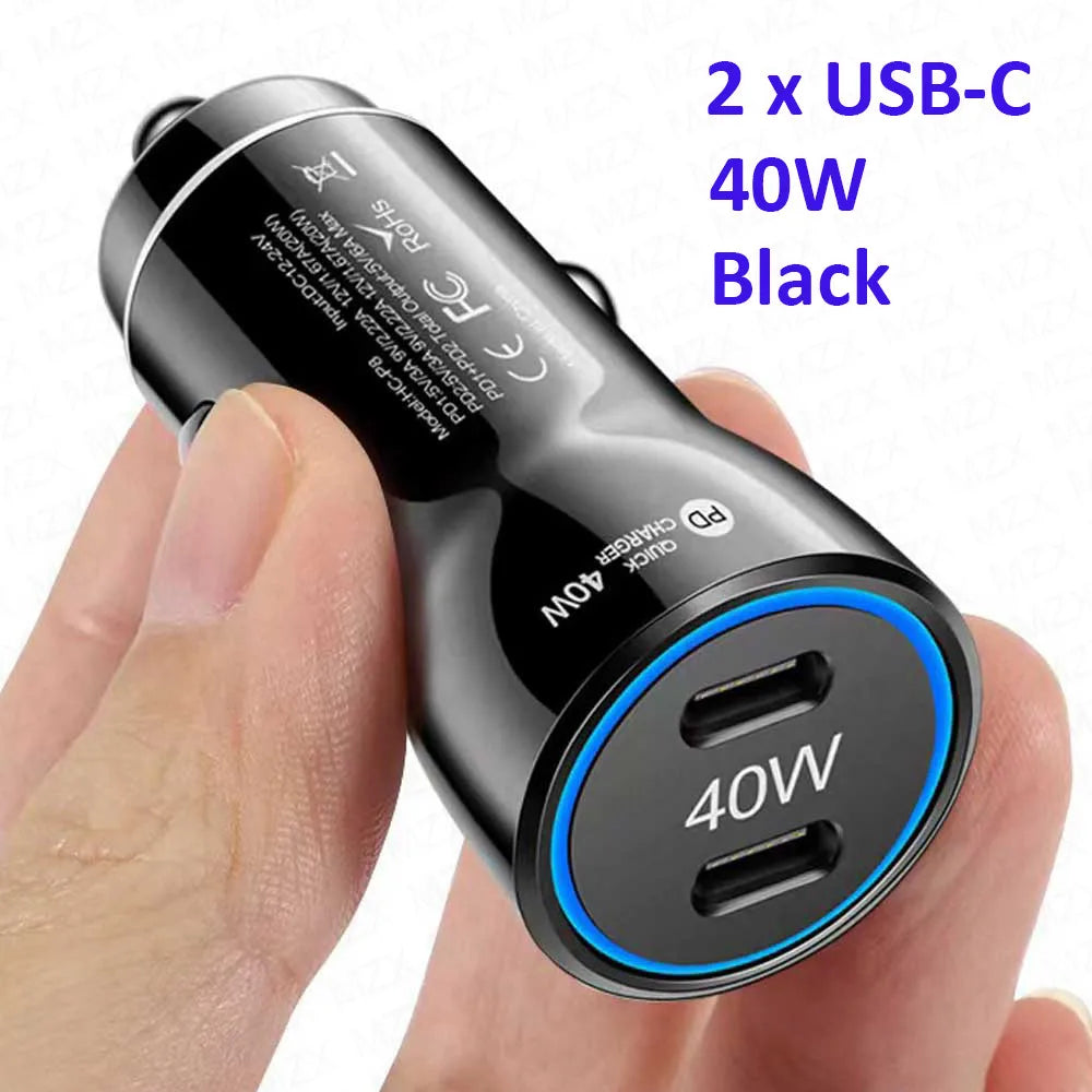 MZX 60W 48W 30W Duar Car Charger PD USB A Type C Smart Quick Charge 12V 24V Cigar Lighter Ultra QC 3.0 Charging for Cell Phone