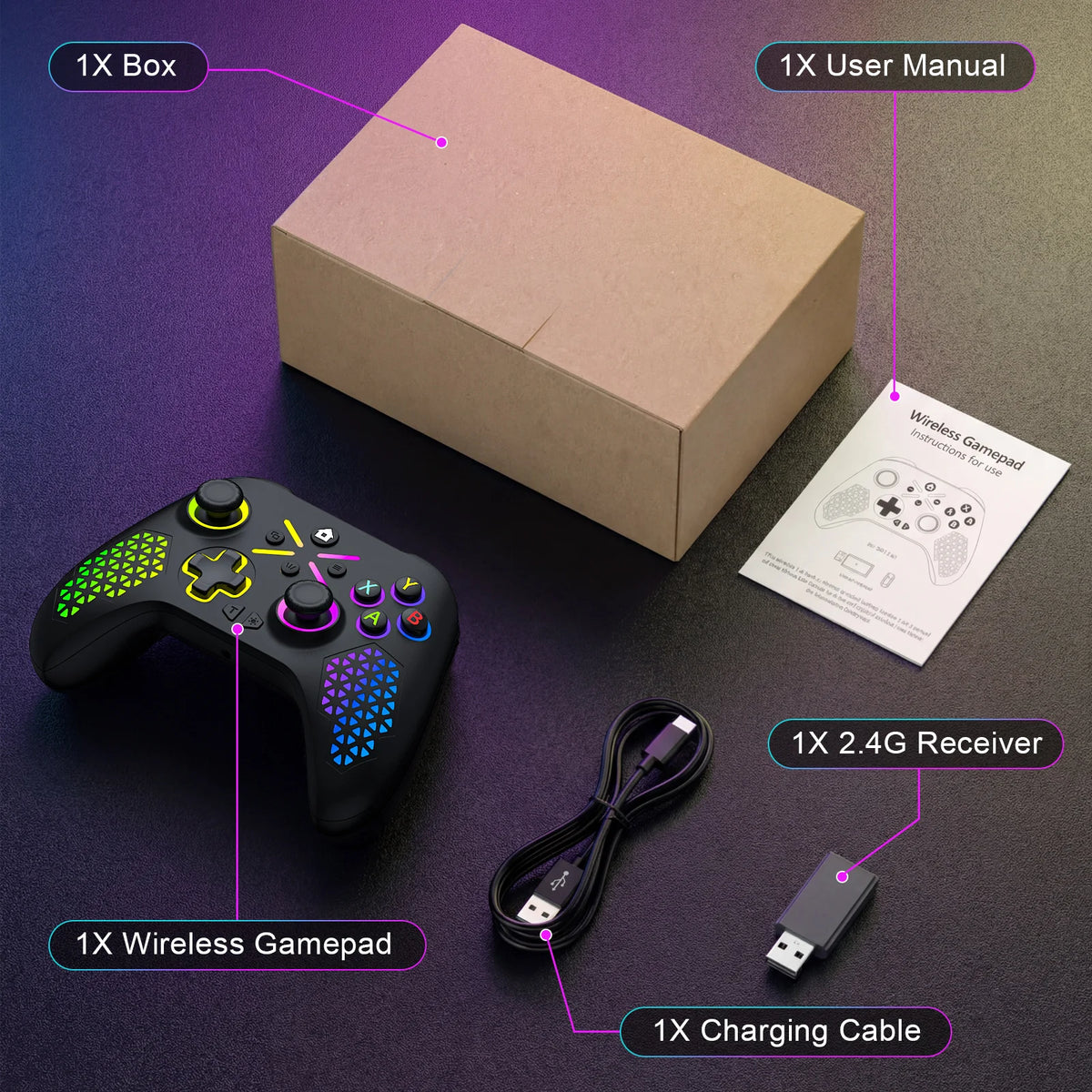 Turpow RGB Gamepad For Xbox One Controller,Xbox Seris S/X Dual Vibra 6Axis Gyroscope Wireless Game Xbox Console