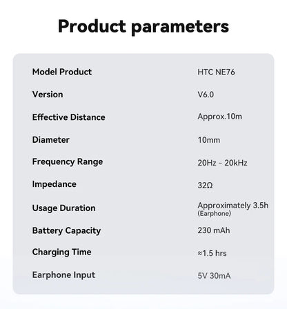 Sleeping Earphones HTC NE76 AI Translation Earbuds Wireless Bluetooth Noise Reduction HIFI Music Stereo Sound Headphones