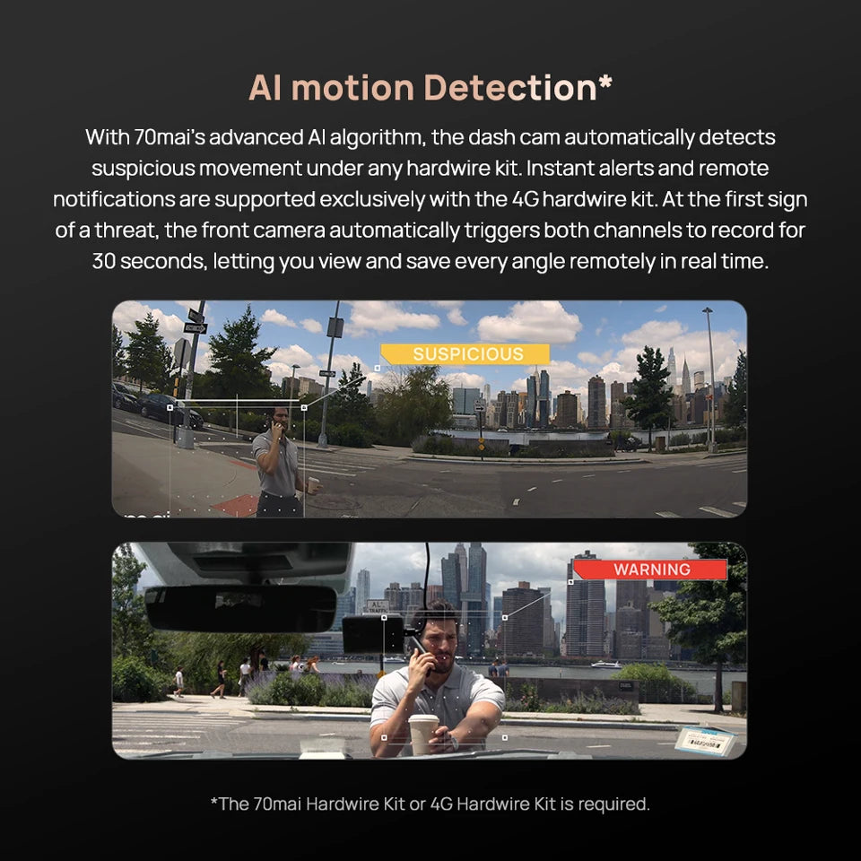 70mai A810S 4K Dash Cam IMX678 Dual HDR Supercapacitor 4G LTE Remote Control Wi-Fi 6 5GHz Voice Control GPS ADAS Car Camera