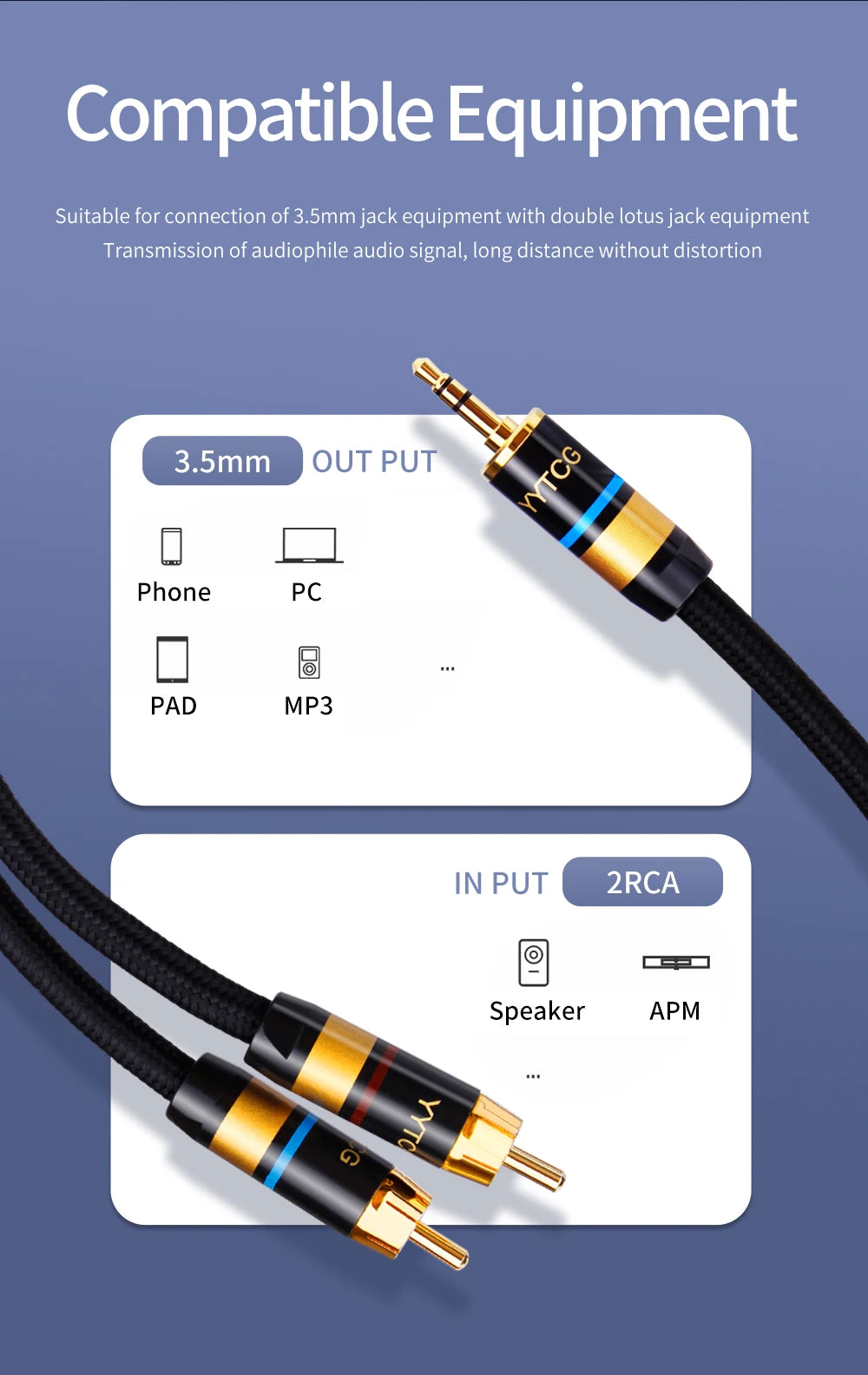 YYTCG RCA Cable HiFi Stereo 3.5mm to 2RCA Audio Cable AUX RCA Jack 3.5 Y Splitter for Amplifiers Audio Home Theater Cable RCA