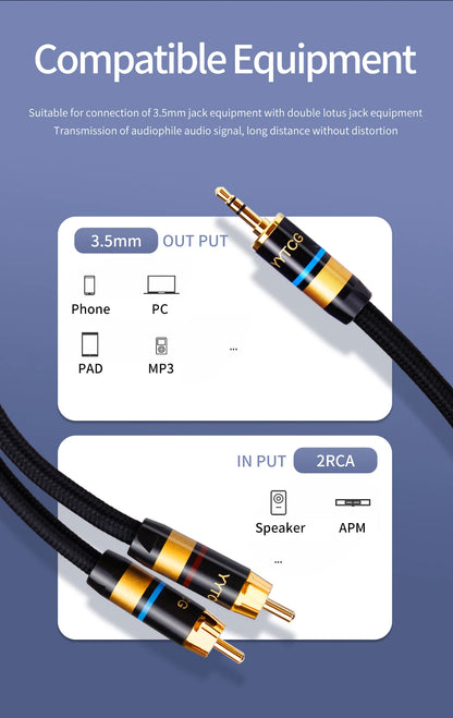 YYTCG RCA Cable HiFi Stereo 3.5mm to 2RCA Audio Cable AUX RCA Jack 3.5 Y Splitter for Amplifiers Audio Home Theater Cable RCA