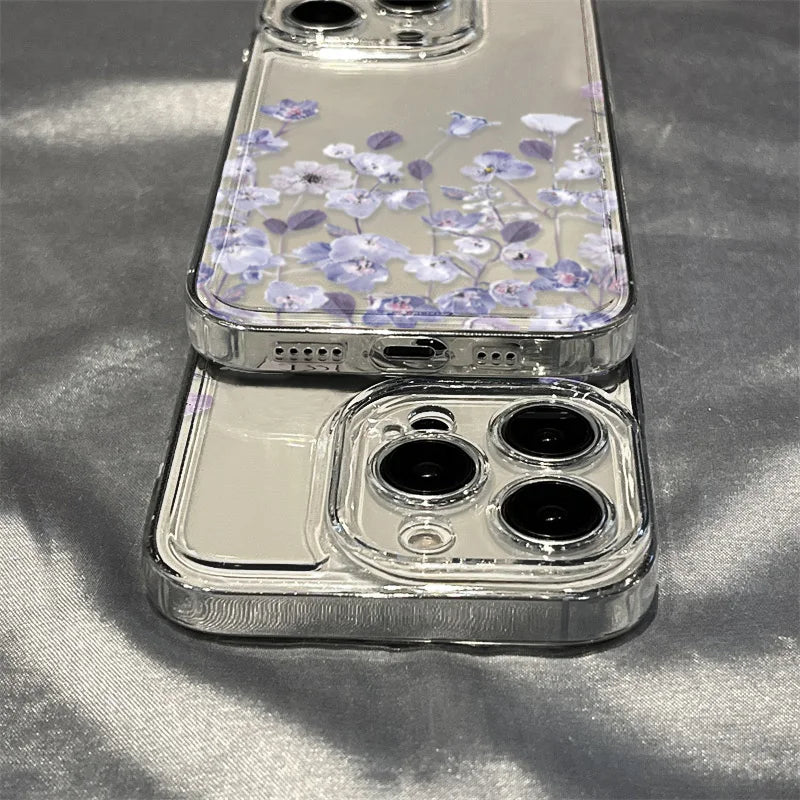 Purple Flower Phone Case For iPhone 17 Case iPhone 14 16 18 13 11 12 15 Pro Max 7 Plus 16e XR SE Air Shockproof Soft Clear Cover