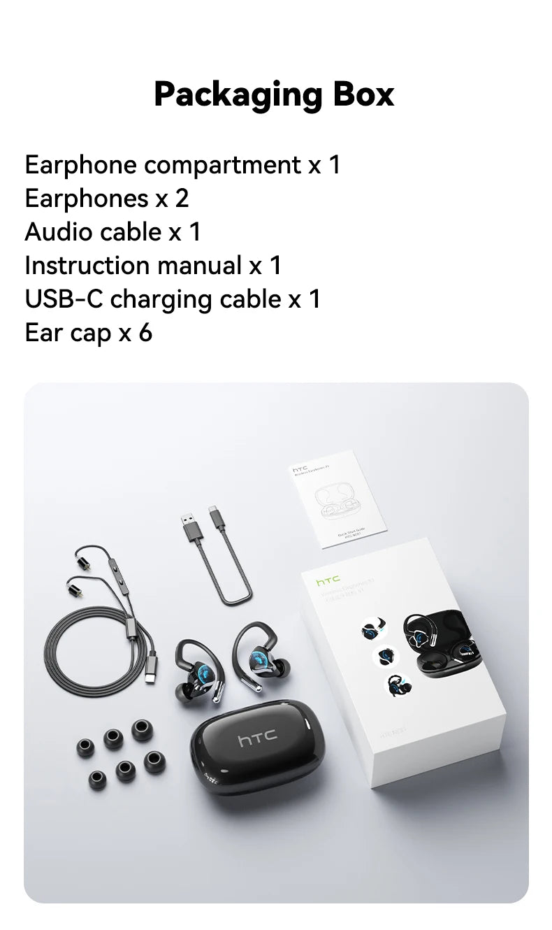 HTC NE81 TWS Wireless Earbuds Bluetooth ANC Wired Voice Control for Singing Live Streaming Touch Control Stereo Sports Earphone
