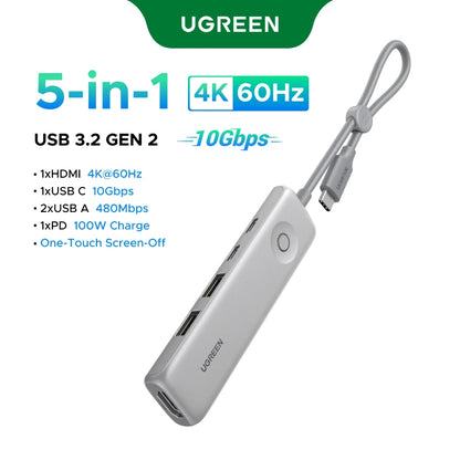UGREEN USB HUB 4K120Hz DP Type-C to 4K60Hz 2xHDMI SD/TF RJ45 3.5mm USB3.2 Gen2 10Gbps Data for Laptop Dell HP Lenovo Accessories
