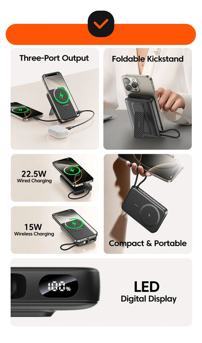 Toocki PowerBank 10000mAh Magnetic Wirelss 15W USB C PD 22.5W Fast Charge for iPhone 16 15 14 13 Portable Power Bank for Magsafe