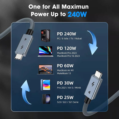 40Gbps Thunderbolt4 Type C 240W USB4 Fast Charging Cable 0.2m - 2m 3m Thunderbolt 3 USB C Data Transfer Cable 8K for MacBook Doc