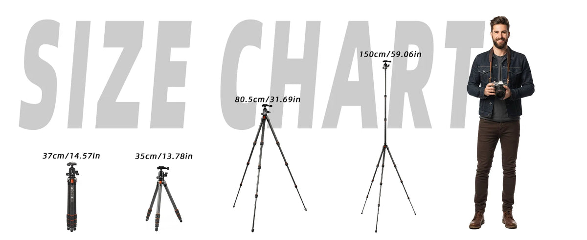 BESnfoto BX-T2561 Carbon Fiber Camera Tripod, Ball Head with Phone Holder & Carry Bag, Professional Travel Photo Tripod