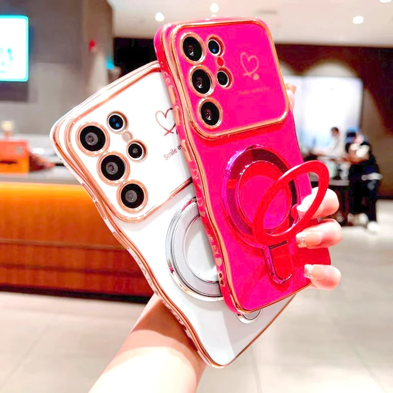 Plating Wave Shell Case For Samsung Galaxy S26 S25 S24 S23 S22 Ultra Plus FE A17 A55 A54 A15 A16 A35 A36 A56 Stand Holder Cover