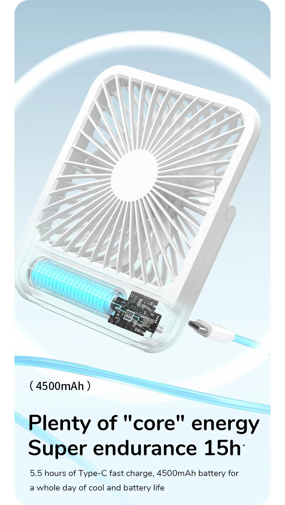 JISULIFE Portable Small Desk Fan Ultra Quiet Table Fan USB Rechargeable  Cooling Fan With 4 Speed Powerful Wind Offices Fan