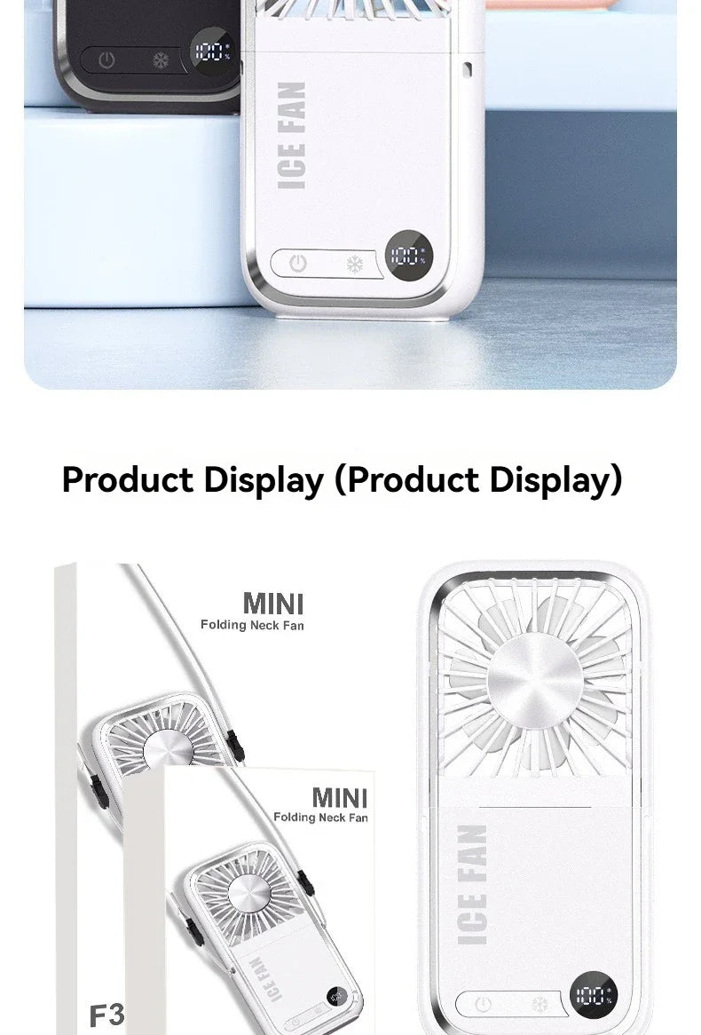 Summer Portable Ultra-thin Neck Small Fan F30 USB Charging Semiconductor Refrigeration Infinity Handheld Icing Fan