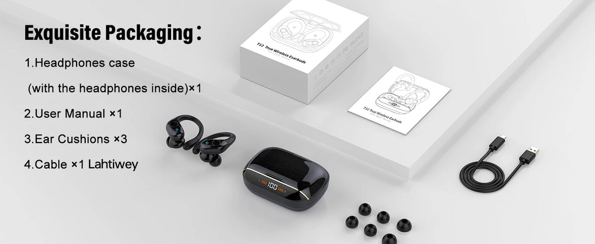 Wireless Bluetooth 5.4 Earbuds High Quality Sound and Noise Reduction Mic, 75H Playtime, Power Display, IPX7 Waterproof Earphone