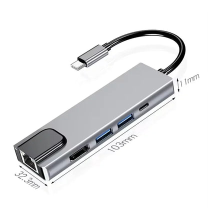 5 in 1 USB C Hub to 4K HDMI-compatible USB 3.0 2.0 Type C Charging RJ45 100M Splitter USB 3.0 5Gbps High Speed USB C HUB Adapter