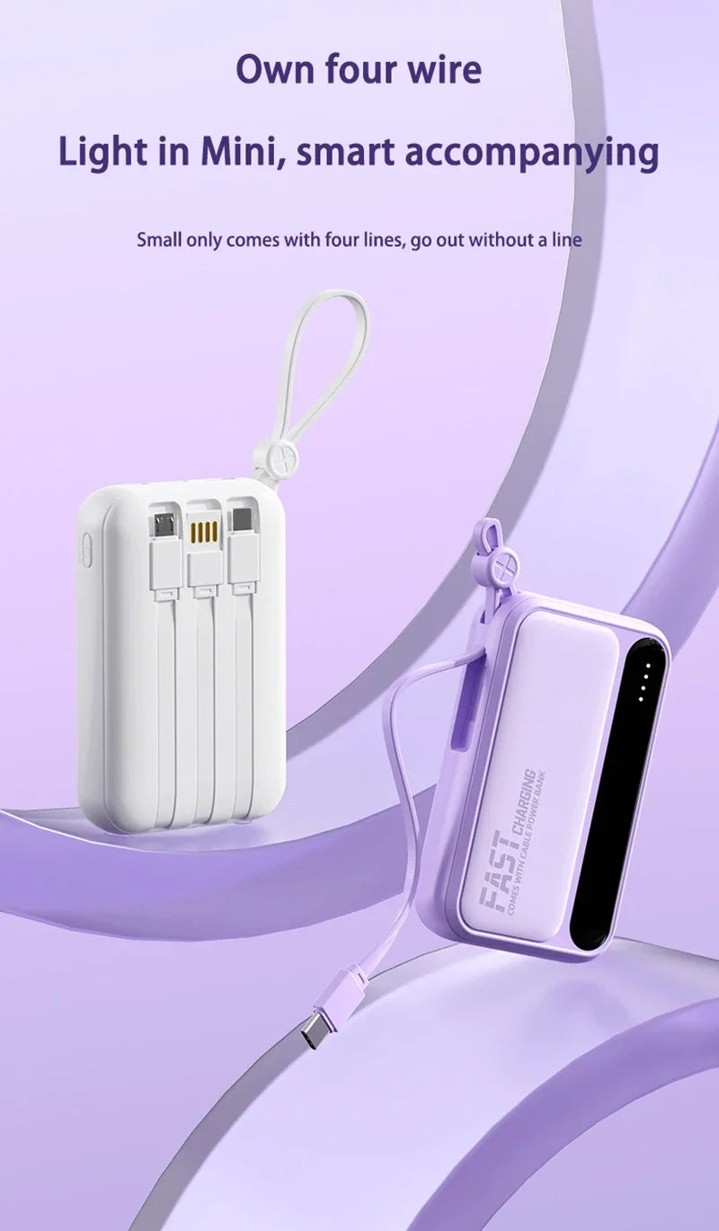 Lenovo CCC Mini Power Bank 500000mAh 4 Built in Cables Fast Charging Large Capacity Portable External Battery For iPhone Xiaomi