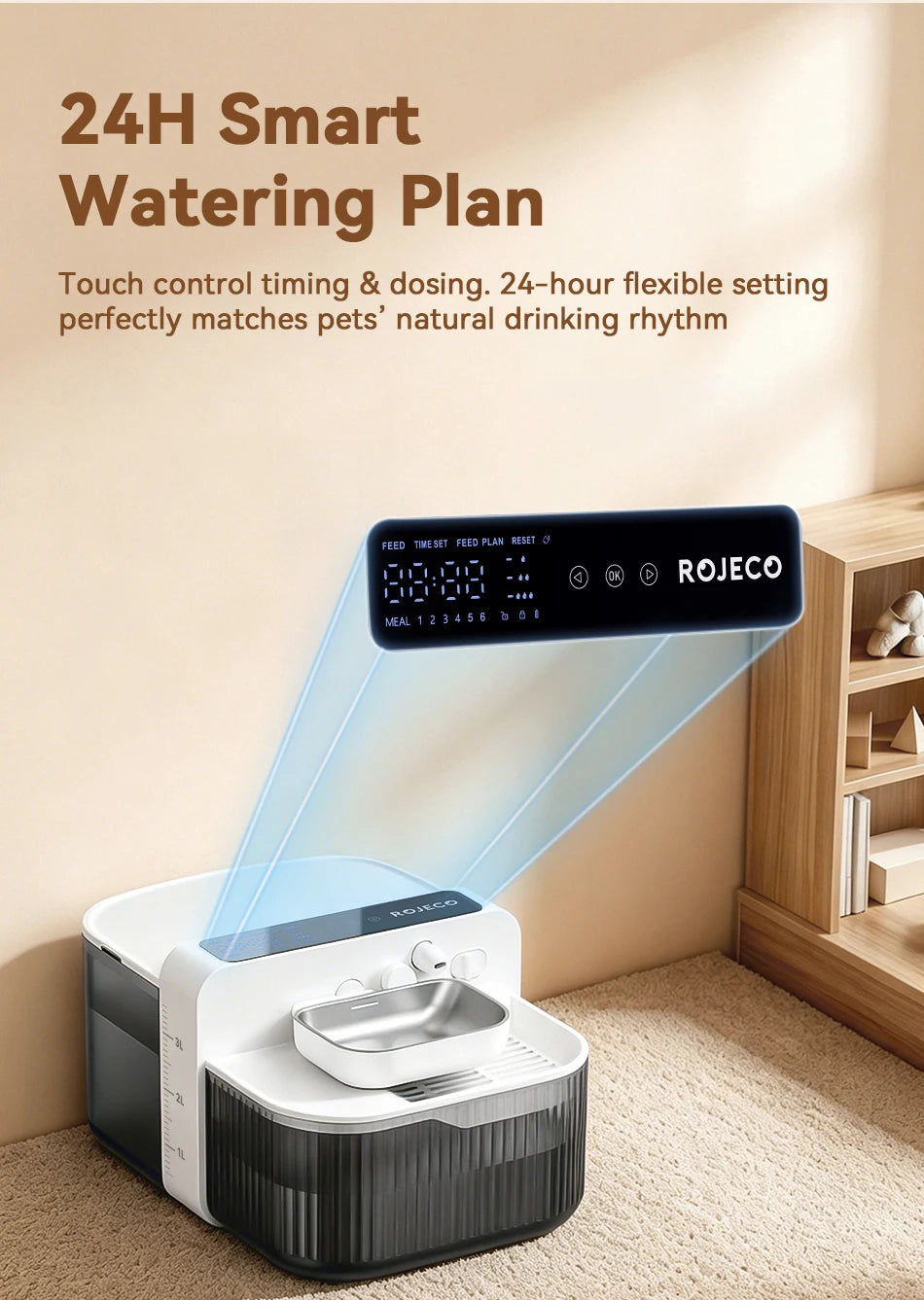 ROJECO Wireless Cat Water Fountain Smart Pet Water Dispenser for Cat 2000mAh Automatic Sewage Separation Cat Drinking Fountain